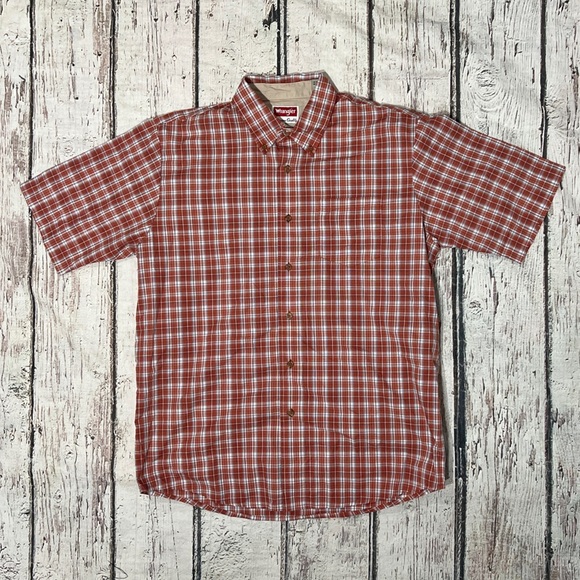 Wrangler Cowboy Rockabilly Wrinkle Resist Plaid Short Sleeve Mens Button Down - Picture 1 of 6